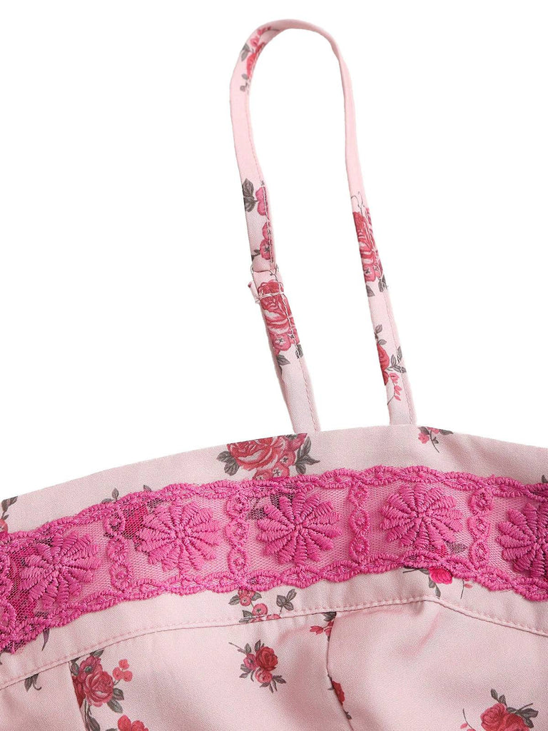 Canotta plissettata in pizzo floreale patchwork rosa anni '60