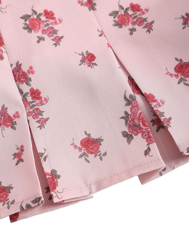 Canotta plissettata in pizzo floreale patchwork rosa anni '60