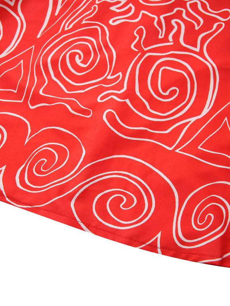 Abito con scollo a V e stampa astratta rosso anni '60