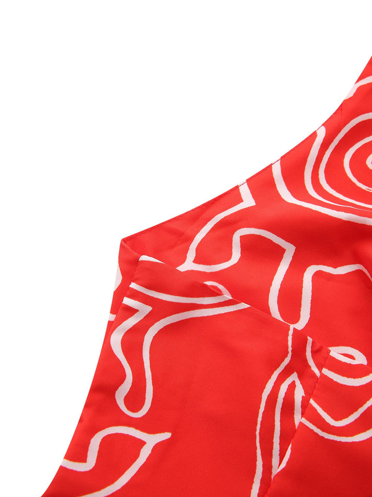 Abito con scollo a V e stampa astratta rosso anni '60