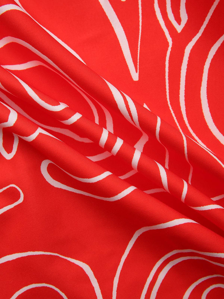 Abito con scollo a V e stampa astratta rosso anni '60