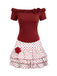 [Prevendita] 2PCS Top in maglia rose arricciate e gonna a pois rosso anni '50