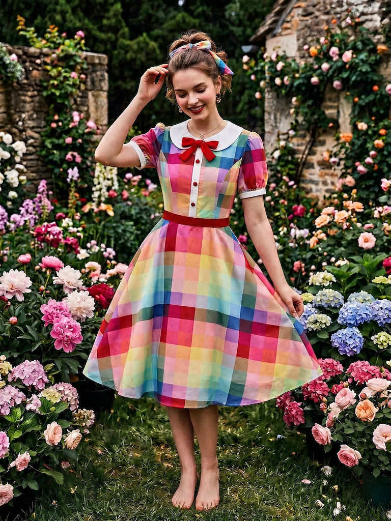 Abito anni '50 floreali a coniglio con colletto Peter Pan