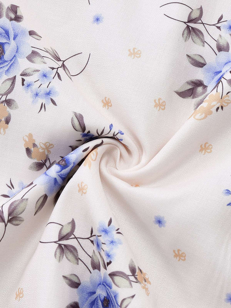 Abito floreali con spacchi laterali e lacci beige anni '50