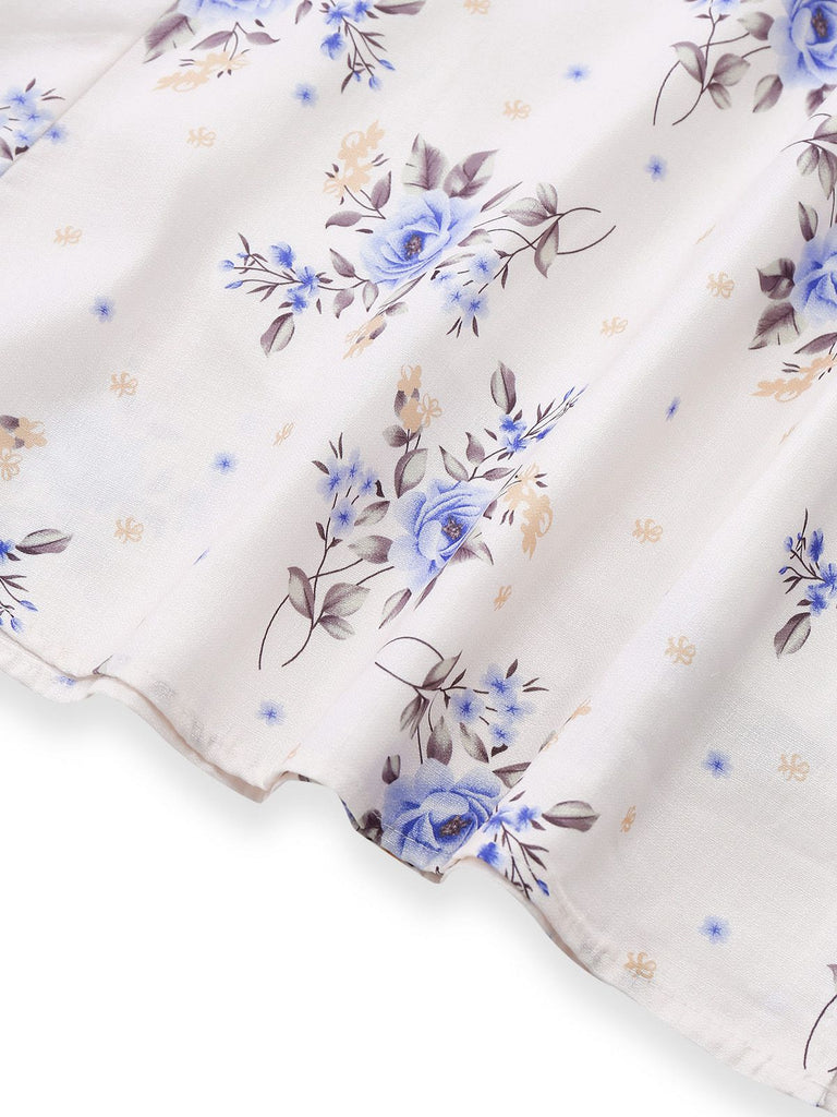 Abito floreali con spacchi laterali e lacci beige anni '50