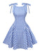 Abito a quadri Gingham con spalline annodate blu anni '60