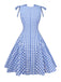Abito a quadri Gingham con spalline annodate blu anni '60