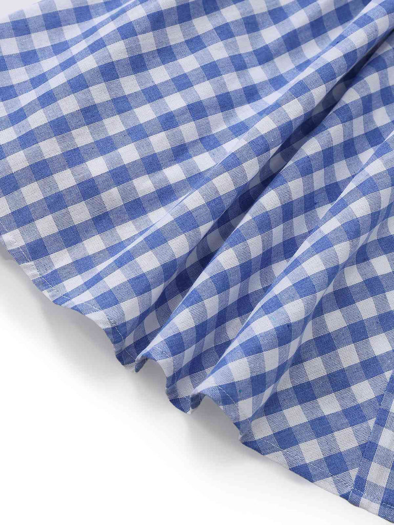 Abito a quadri Gingham con spalline annodate blu anni '60