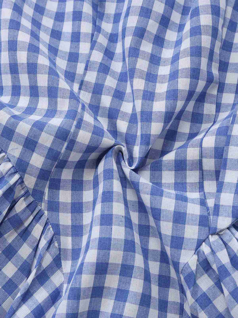Abito a quadri Gingham con spalline annodate blu anni '60