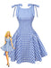 Abito a quadri Gingham con spalline annodate blu anni '60