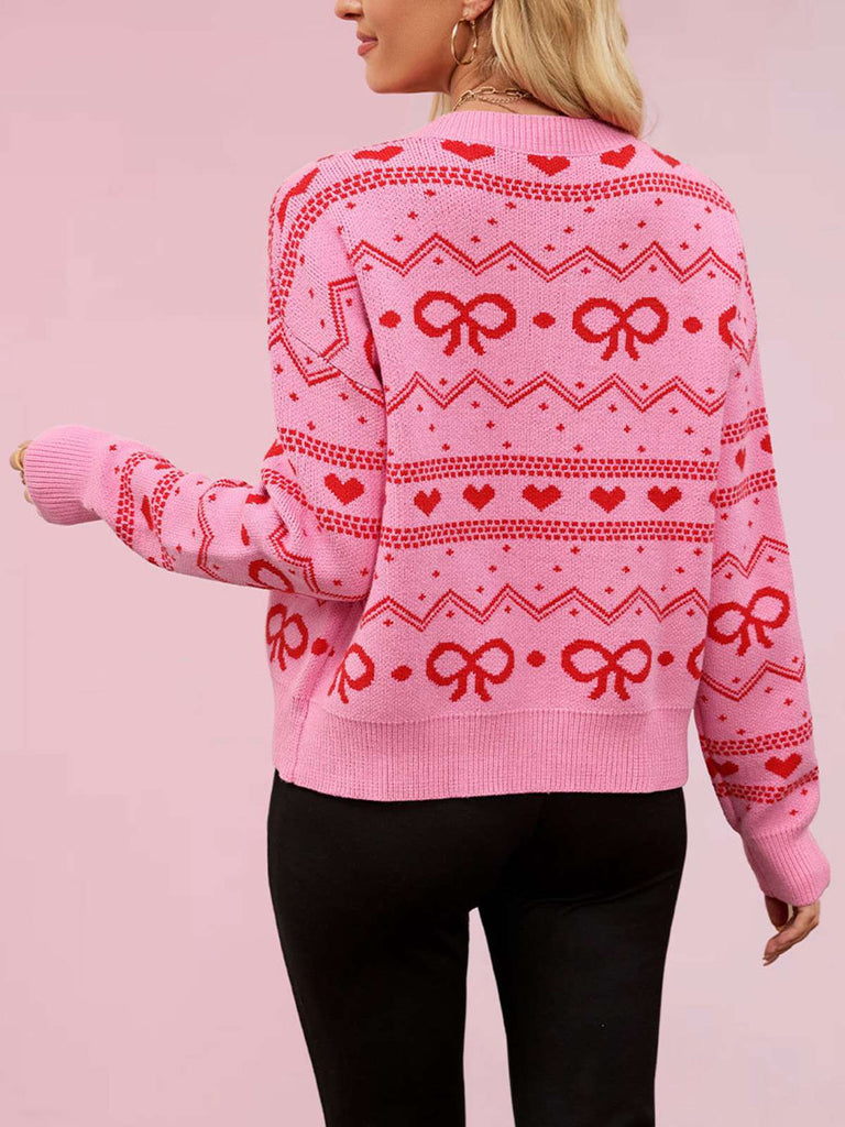 Cardigan lavorato a maglia con motivo a cuore San Valentino anni '50