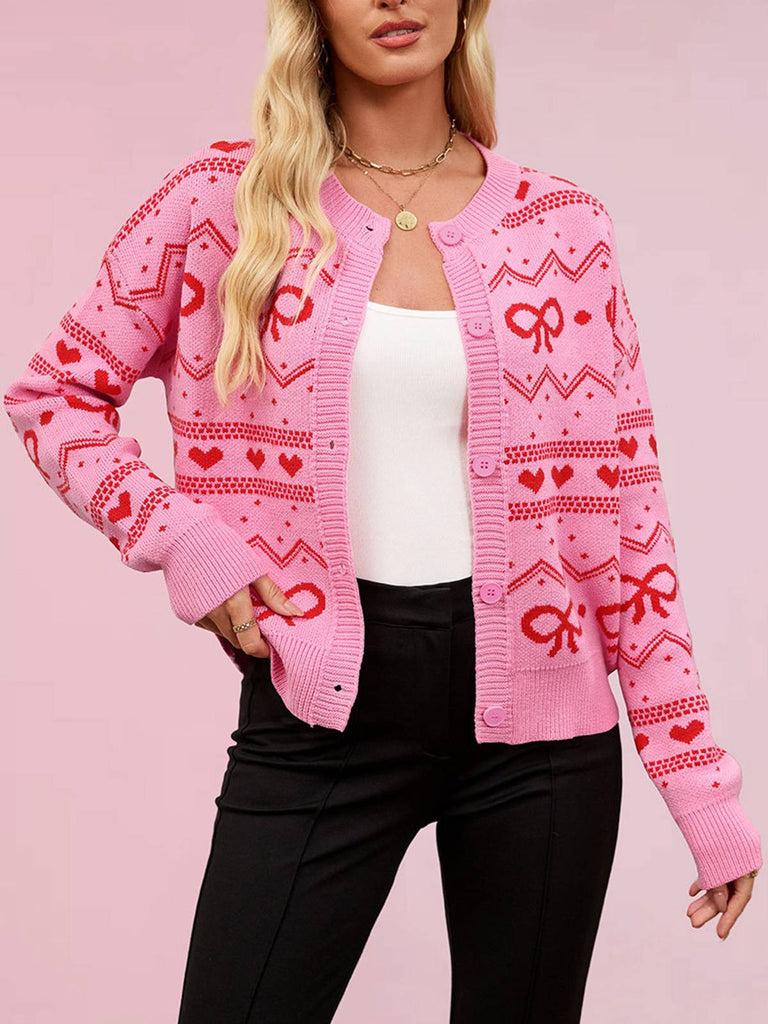 Cardigan lavorato a maglia con motivo a cuore San Valentino anni '50