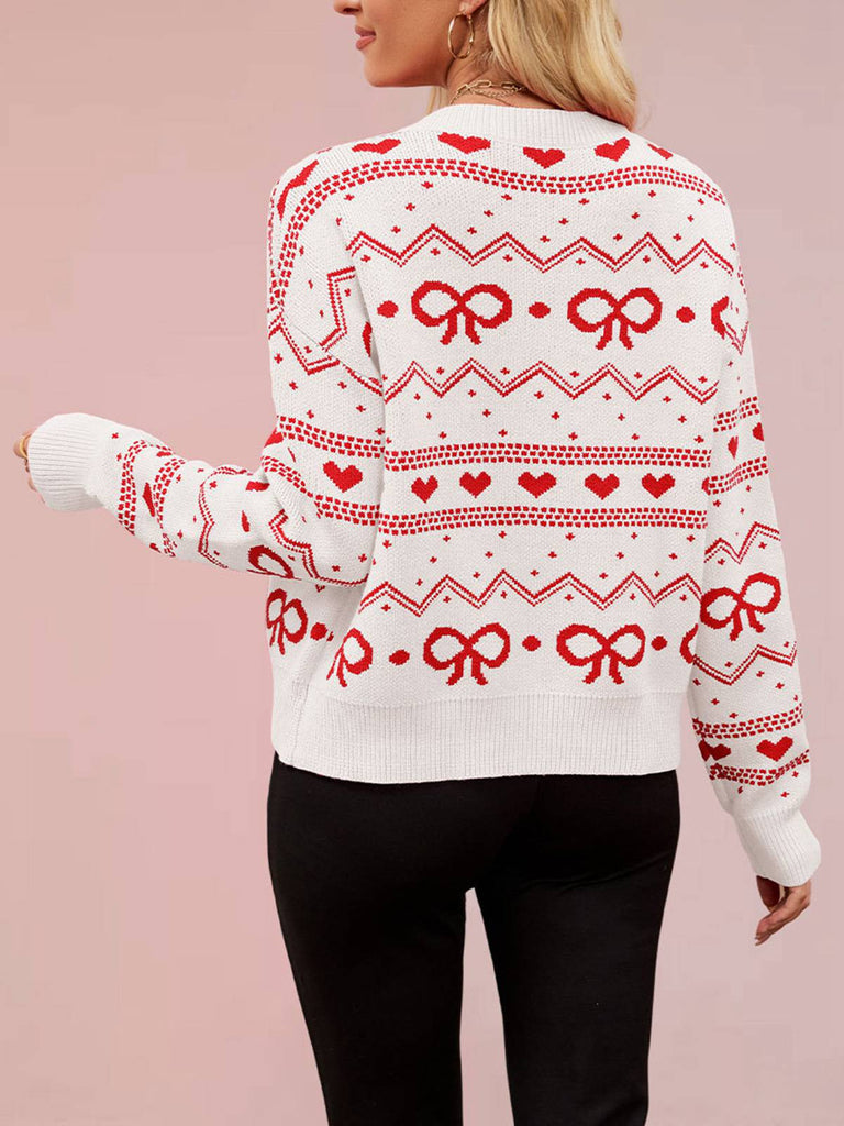 Cardigan lavorato a maglia con motivo a cuore San Valentino anni '50