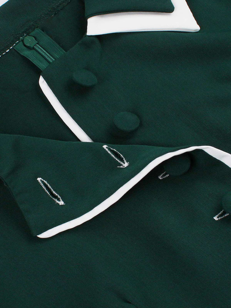 Abito a ruota con revers a contrasto verde scuro anni '50