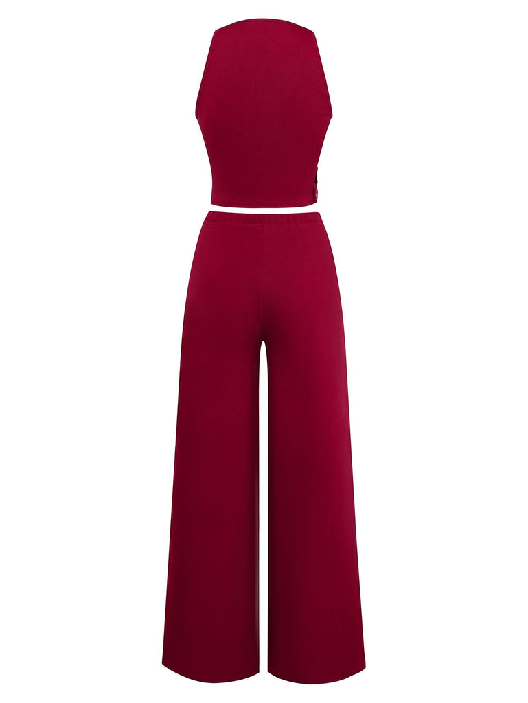 2PCS Gilet con cintura a V profonda e pantaloni tinta unita anni '50