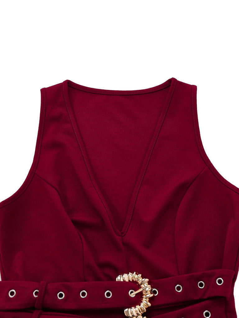 2PCS Gilet con cintura a V profonda e pantaloni tinta unita anni '50