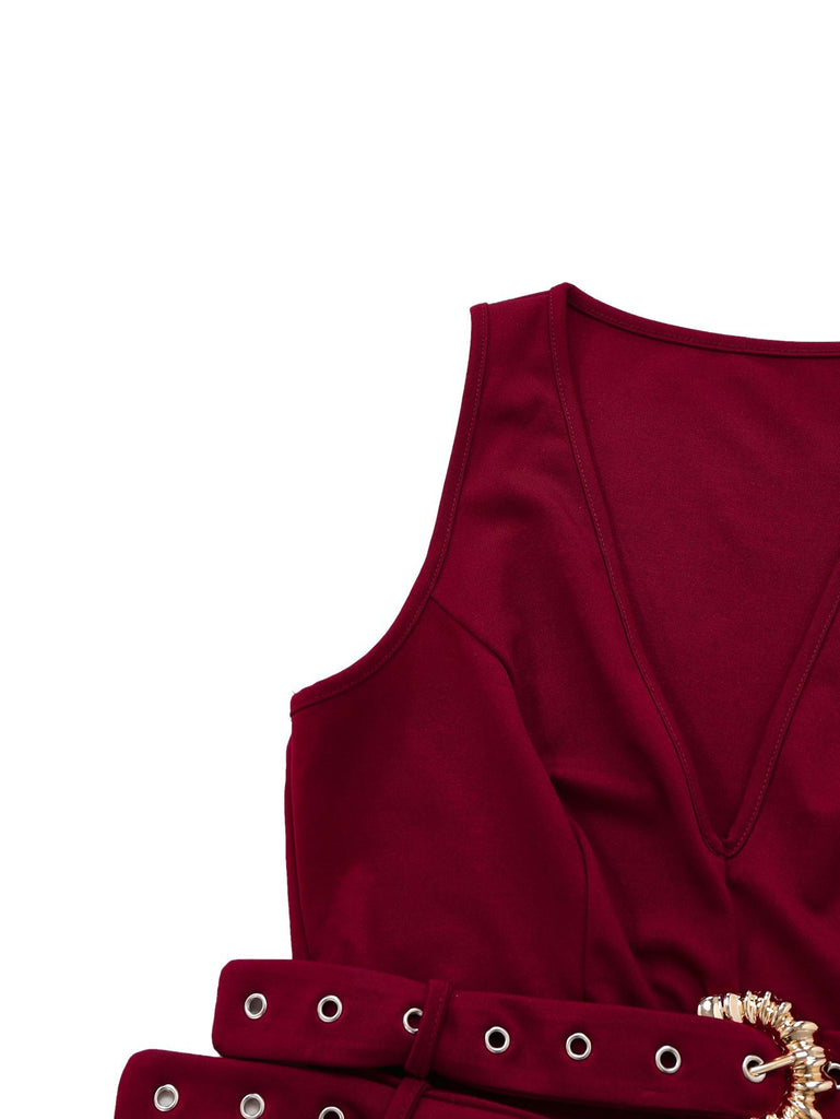 2PCS Gilet con cintura a V profonda e pantaloni tinta unita anni '50