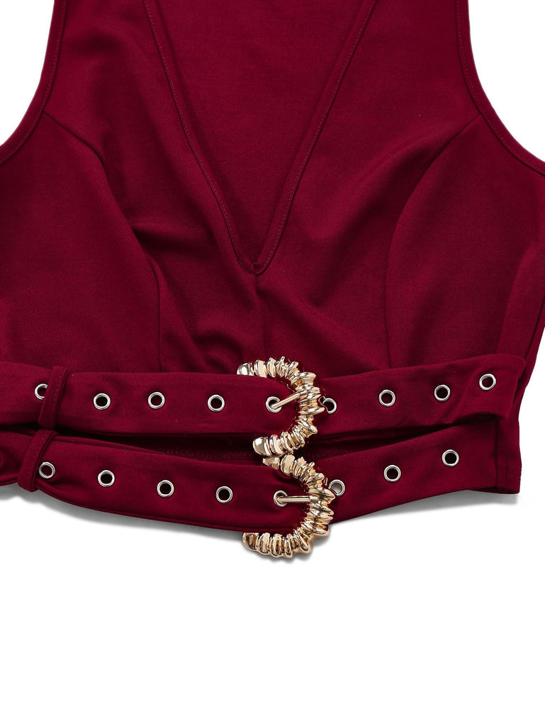 2PCS Gilet con cintura a V profonda e pantaloni tinta unita anni '50