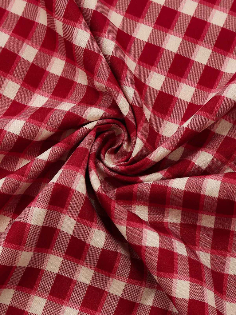 Abito a quadri senza maniche in pizzo rosso anni '50