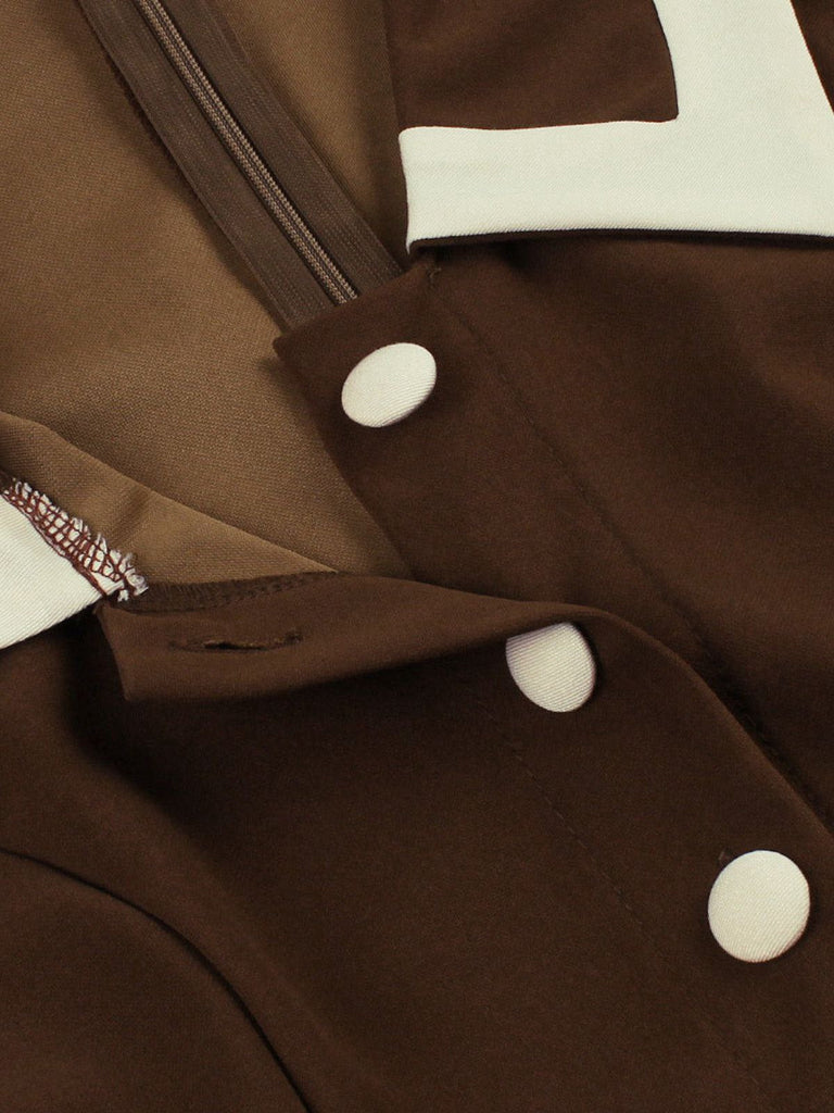 Abito con cintura e revers a contrasto caffè e beige anni '50