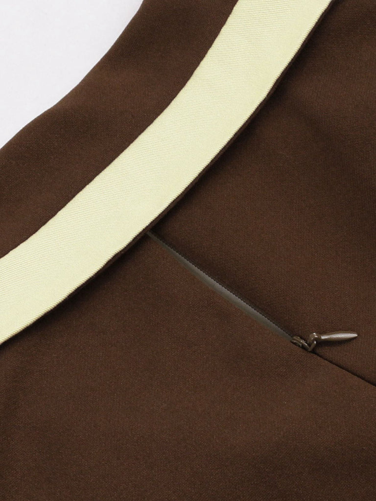 Abito con cintura e revers a contrasto caffè e beige anni '50