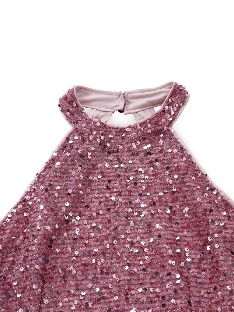Abito con perline e paillettes patchwork senza maniche anni '50