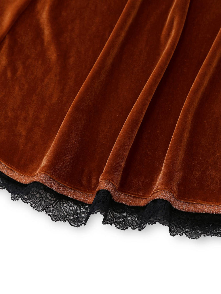 Abito in velluto con revers due pezzi tinta unita marrone anni '40