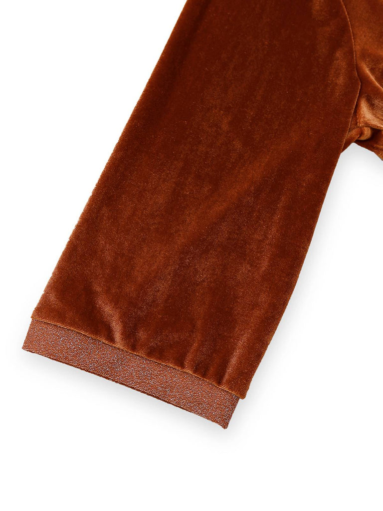 Abito in velluto con revers due pezzi tinta unita marrone anni '40