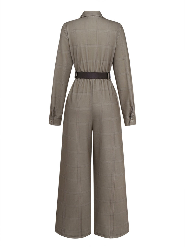 Tuta lunga a quadri con cintura e revers verde anni '30