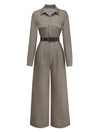 Tuta lunga a quadri con cintura e revers verde anni '30