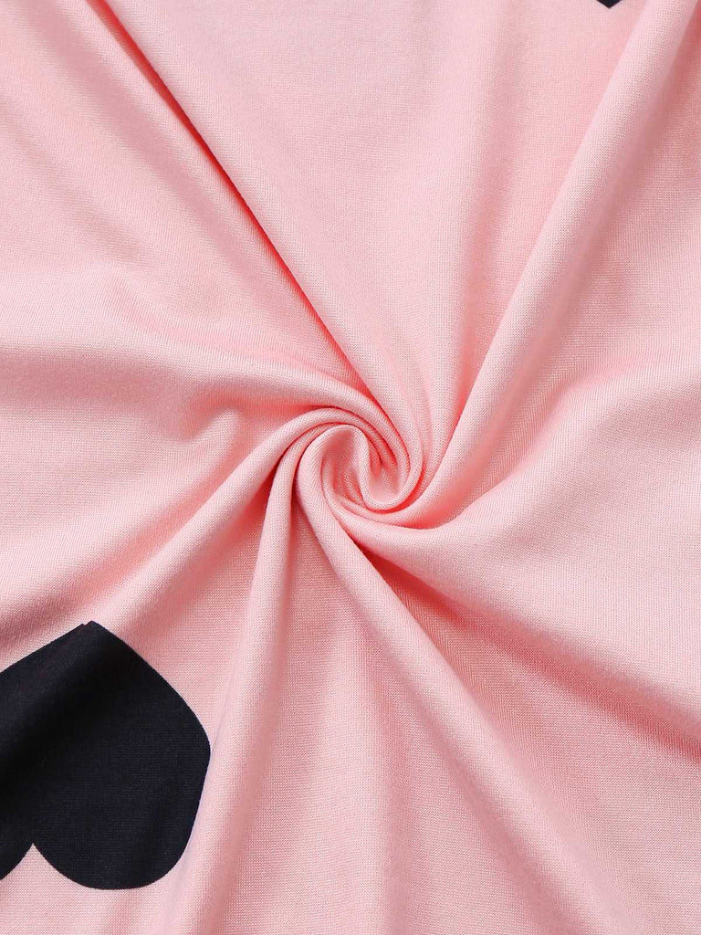 Abito aderente con a cuore con scollo rotondo rosa anni '60