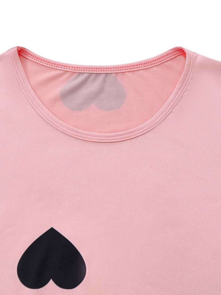 Abito aderente con a cuore con scollo rotondo rosa anni '60