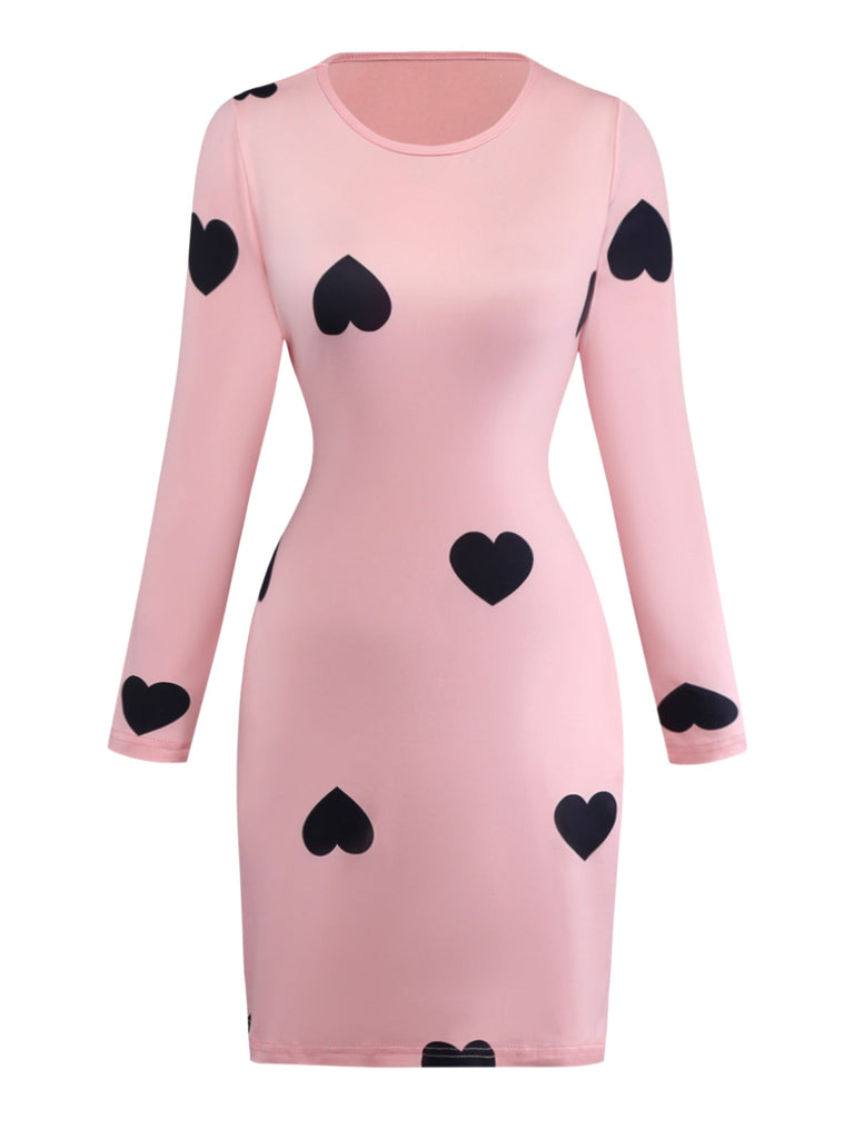 Abito aderente con a cuore con scollo rotondo rosa anni '60