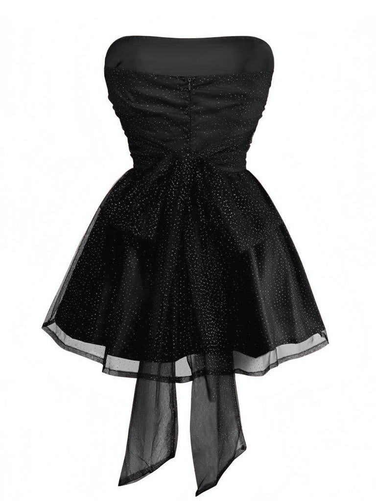 Abito in tulle con lacci sulla schiena e glitter senza spalline anni '60