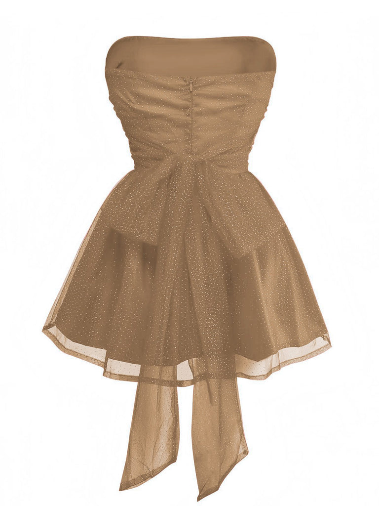 Abito in tulle con lacci sulla schiena e glitter senza spalline anni '60