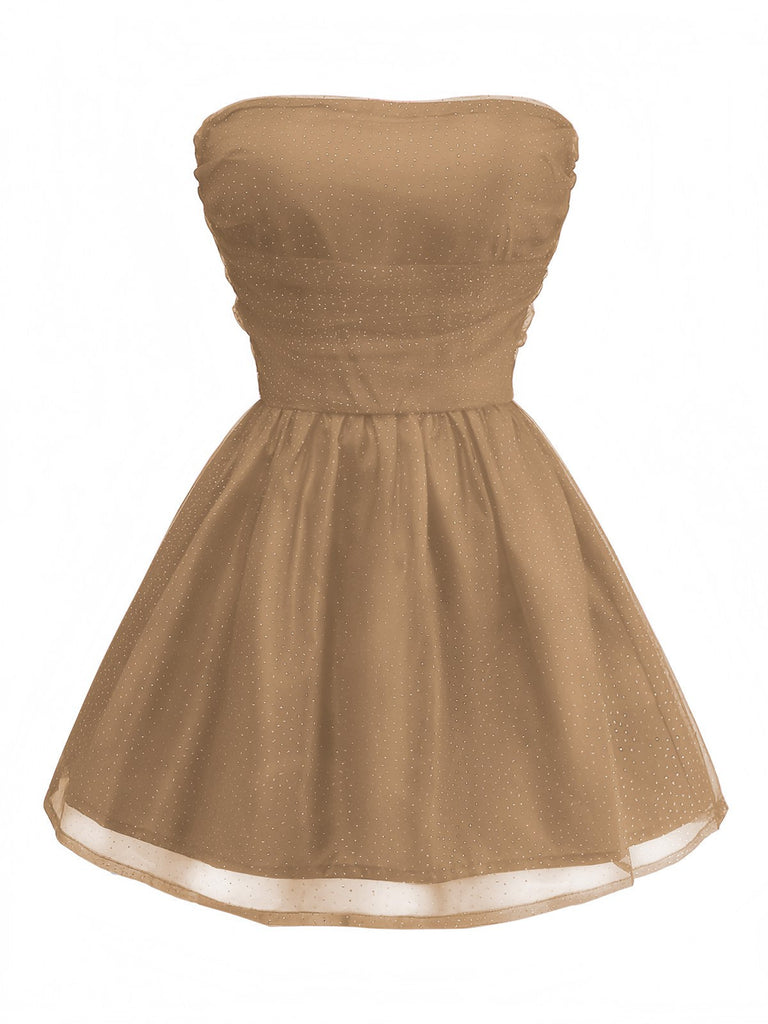 Abito in tulle con lacci sulla schiena e glitter senza spalline anni '60