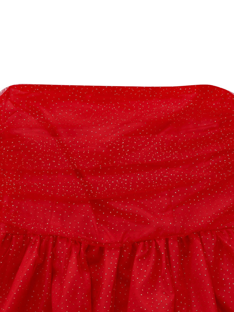 Abito in tulle con lacci sulla schiena e glitter senza spalline anni '60