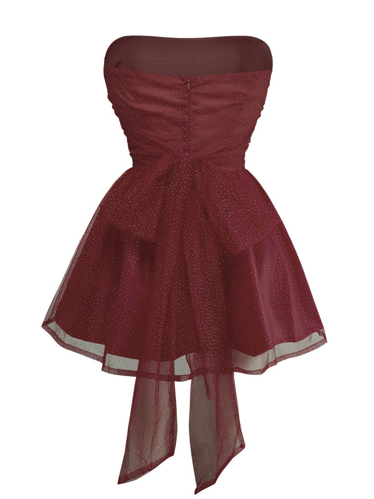 Abito in tulle con lacci sulla schiena e glitter senza spalline anni '60