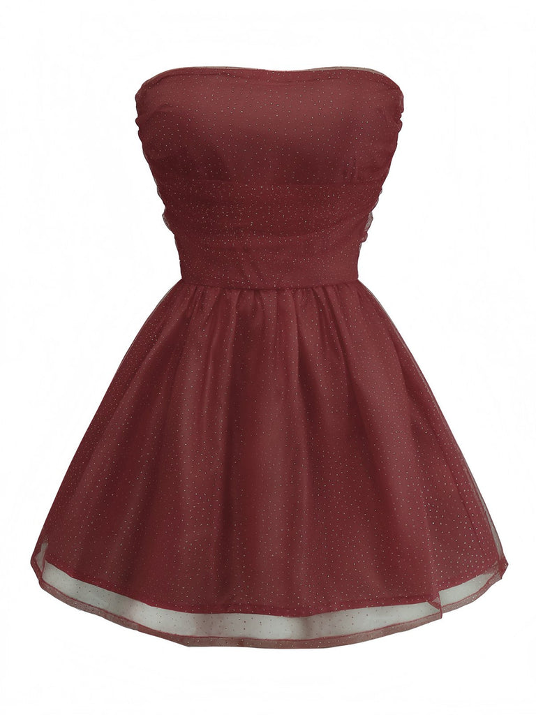 Abito in tulle con lacci sulla schiena e glitter senza spalline anni '60