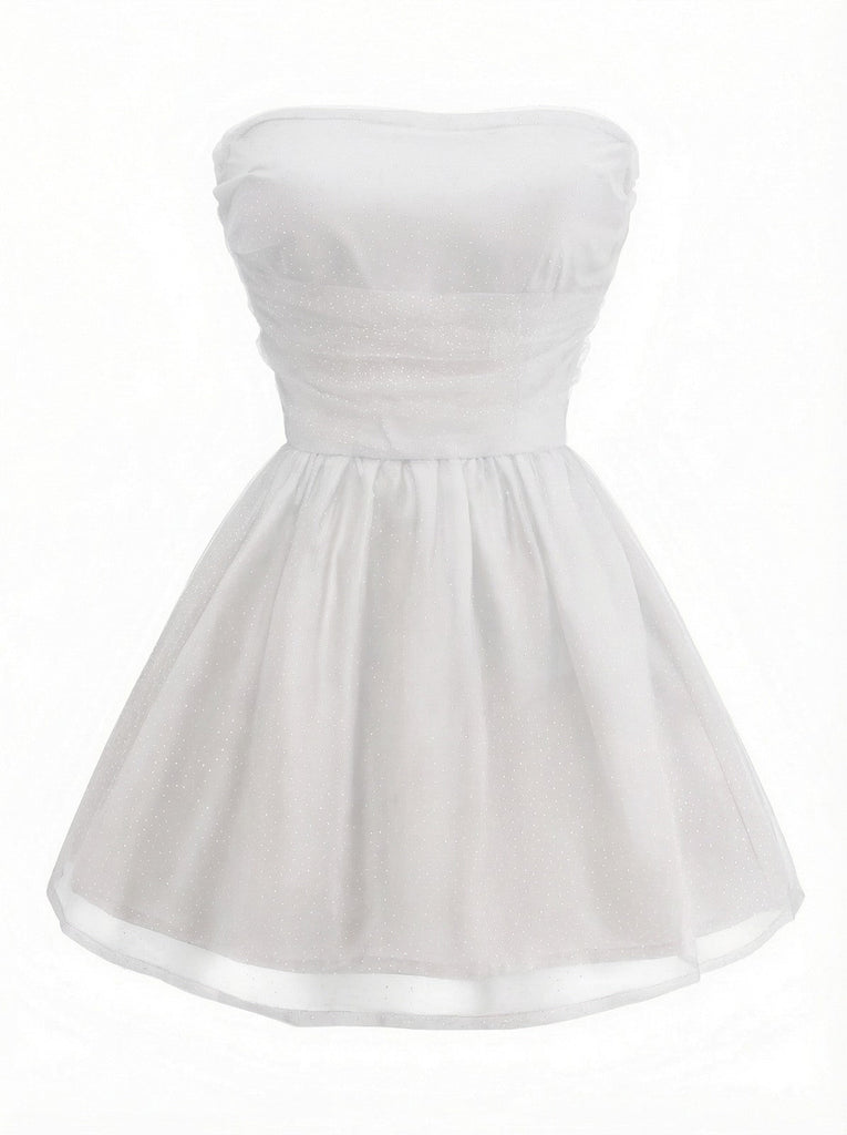 Abito in tulle con lacci sulla schiena e glitter senza spalline anni '60