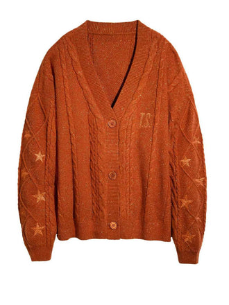 Cardigan con stelle ricamate e scollo a V arancione anni '40