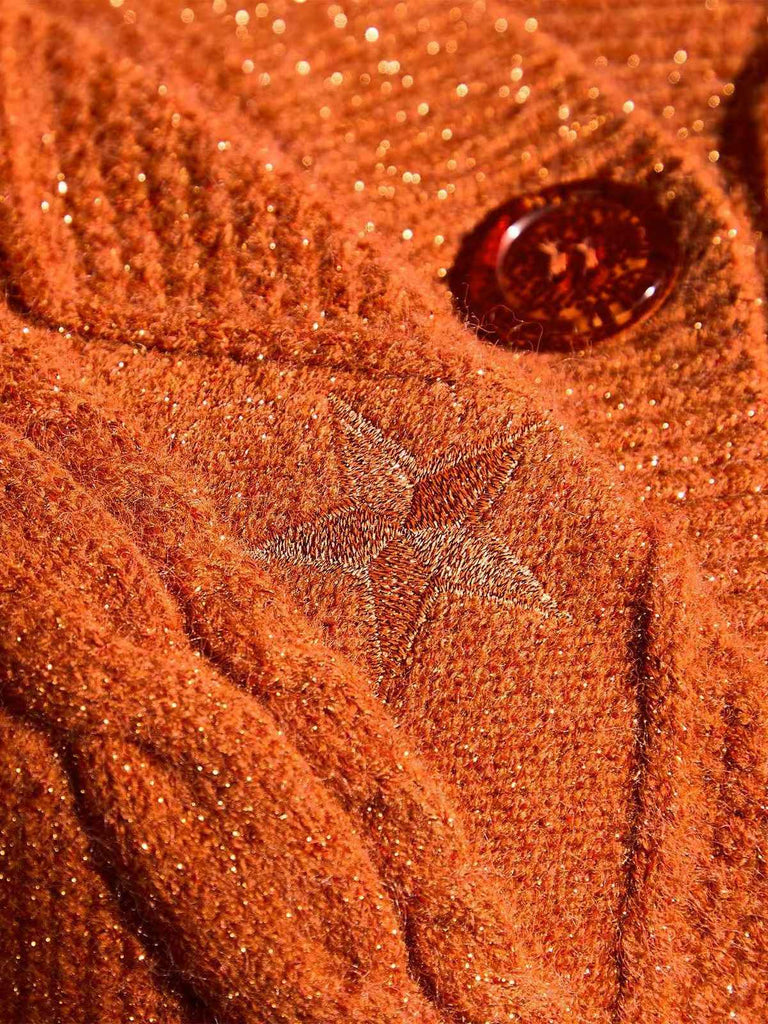 Cardigan con stelle ricamate e scollo a V arancione anni '40