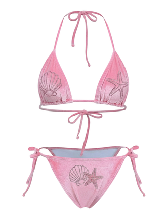 [Prevendita] Costume da Bagno con Conchiglie con Strass Halter - Rosa Anni '80