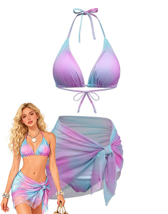 3PCS Bikini sfumato Y2K con scollo all'americana e copricostume