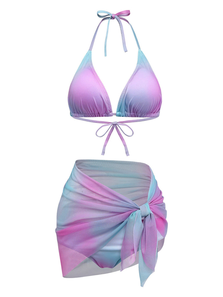 3PCS Bikini sfumato Y2K con scollo all'americana e copricostume