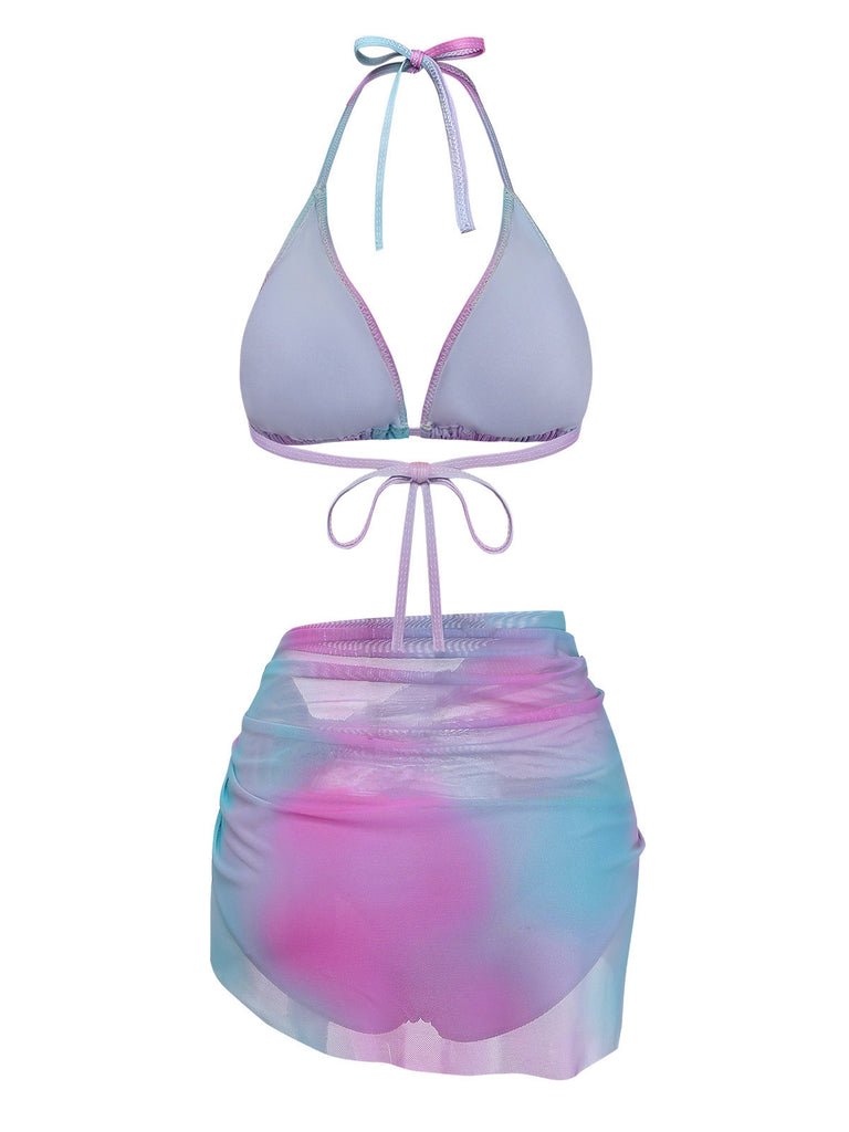 3PCS Bikini sfumato Y2K con scollo all'americana e copricostume
