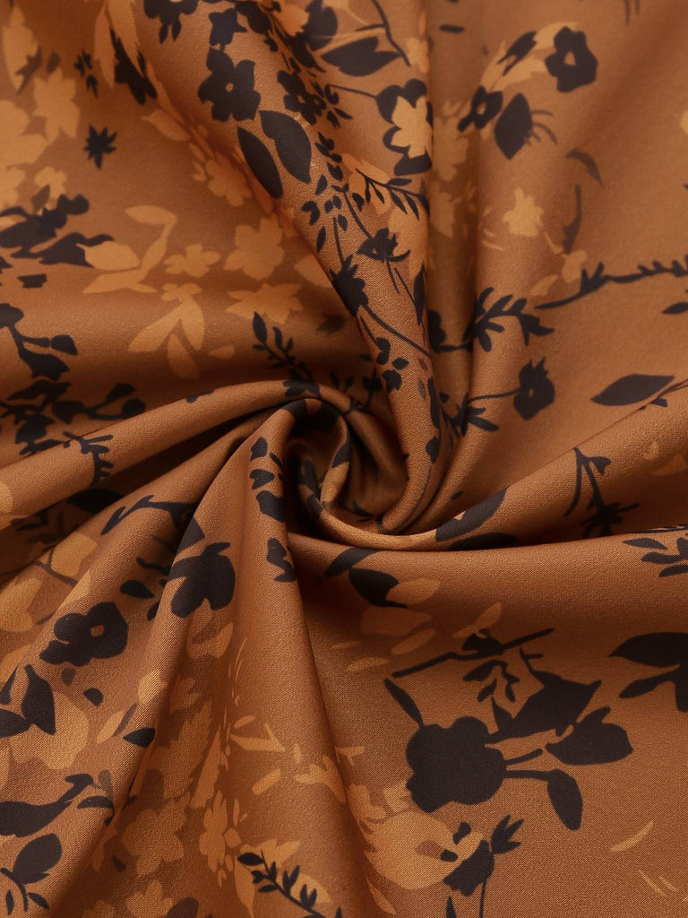 Abito lungo con revers a fiori delicati marrone anni '30