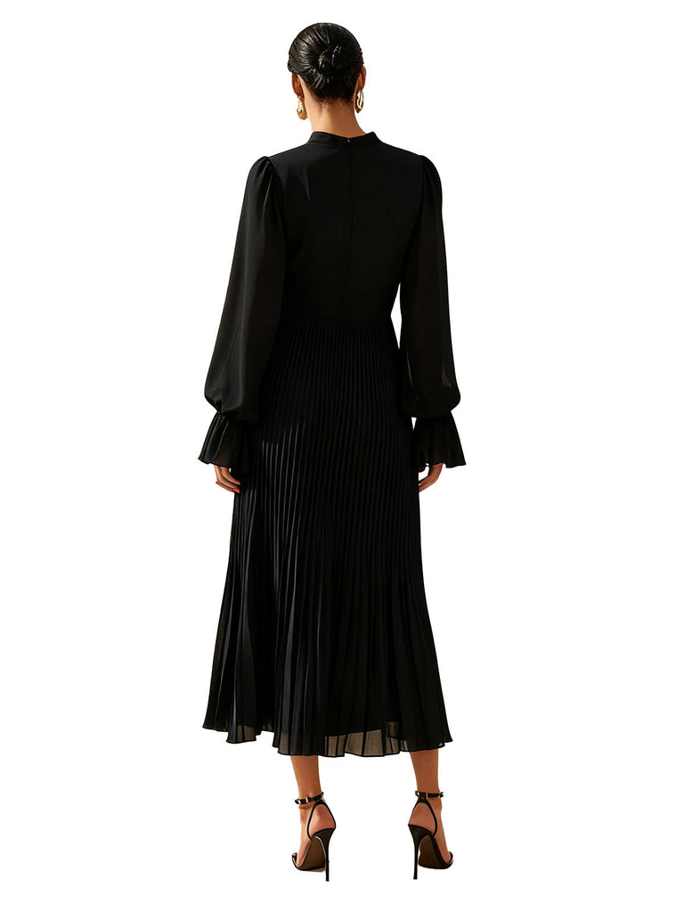 Abito plissettato con orlo arricciato tinta unita verde anni '50