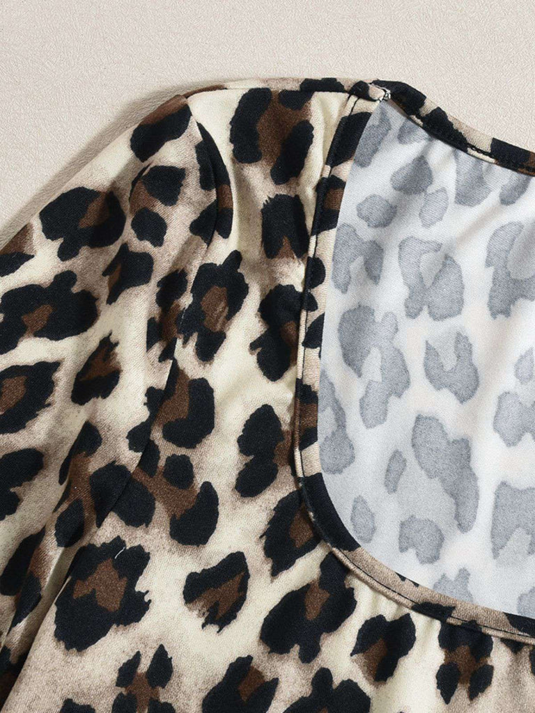 Tuta lunga leopardata con scollo quadrato marrone anni '80