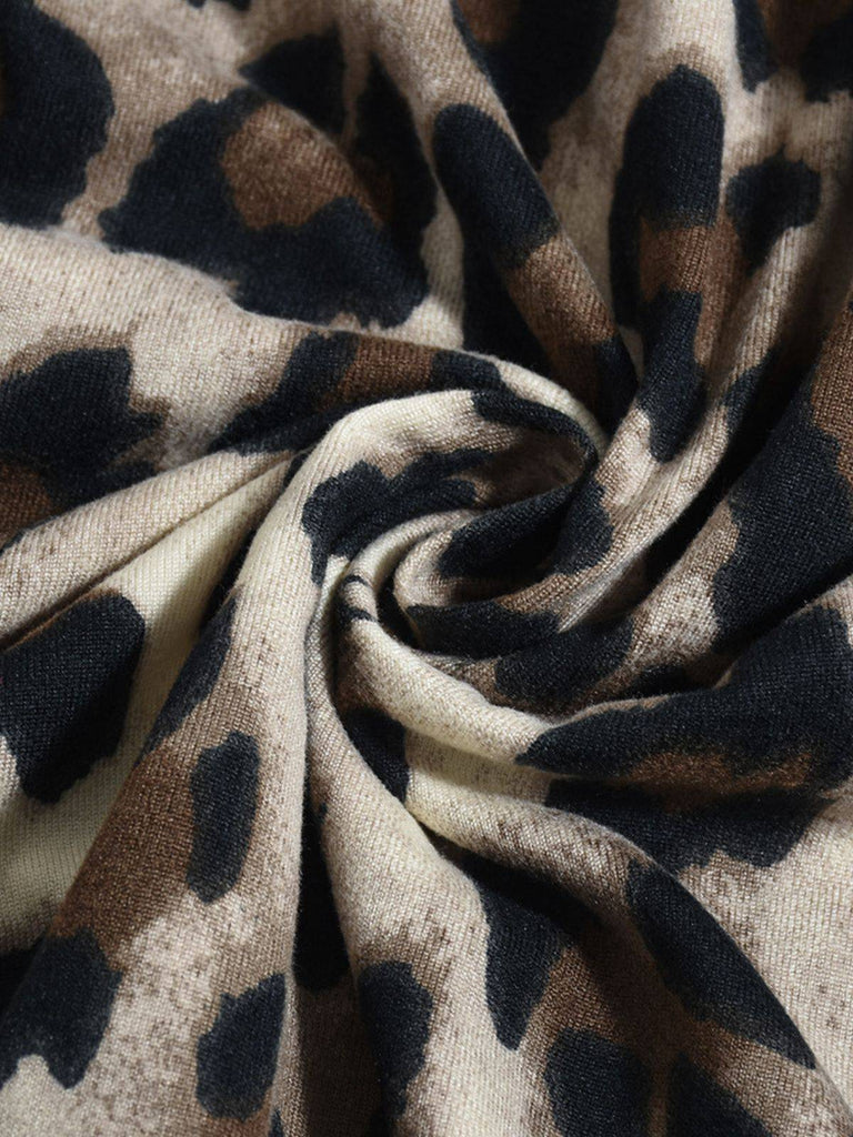 Tuta lunga leopardata con scollo quadrato marrone anni '80